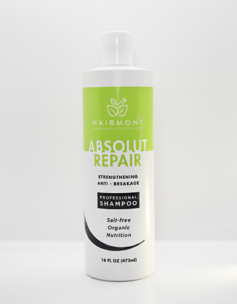 Hairmony Absolut Repair shampoo bottle on a white background